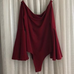 Deep red off the shoulder body suit